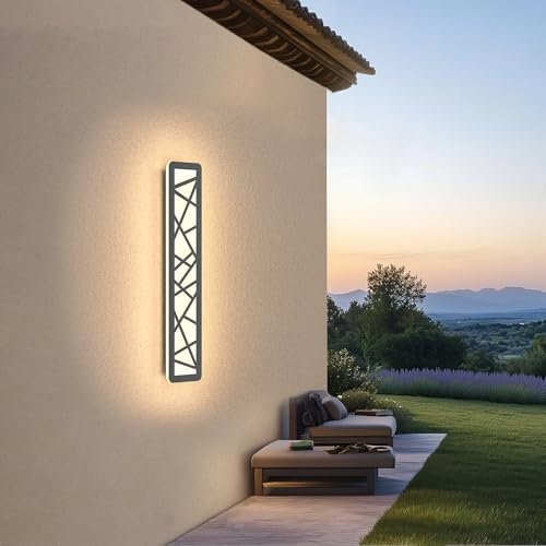 Applique Murale Exterieur LED Longue Applique Murale Intérieure Etanche Ip65 Éclairage Mural 3000k Applique 8w Géométrie Noire Luminaire Extérieur Pour Terrasse Jardin Villa Porche Garage, L40cm