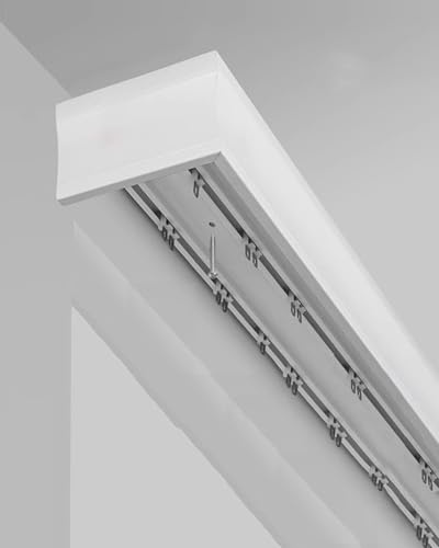 Curtain Track Ceiling Mounted Curtain Pelmet with Double Rails, Curtain Boxes for Above Windows, Three-in-one Room Dividers Curtain Track Rod Valance Set(475cm/187in/15.6ft)