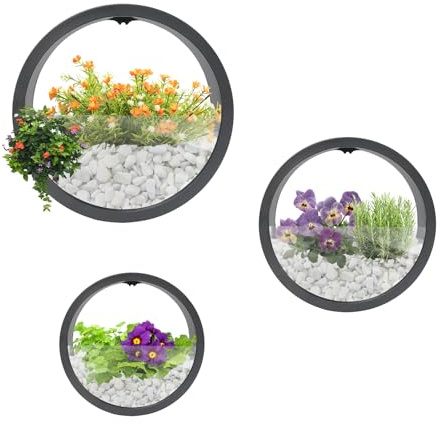 DHQCQL Macetero colgante, jarrones de pared modernos, 3 unidades macetas colgantes para pared, maceta redonda, montaje en pared para plantas de interior, plantas artificiales, flores (negro