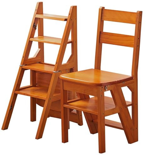 Escabeau pliable échelle chaise d'escalier convertible 3 en 1 bois échelle chaise étagère de rangement tabouret d'escalade intérieur pour bibliothèque maison (couleur : A taille : 35 x 46 x 90 cm)