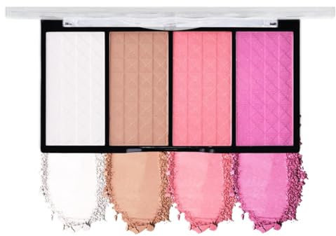 VPOUERY 4-in-1 Professional Makeup Palette - Palette viso, Embossed Pink Blush, Blush essence polvere, Highlighter & Contour Powder - Highly Pigmented (4 Shades Including Pink)