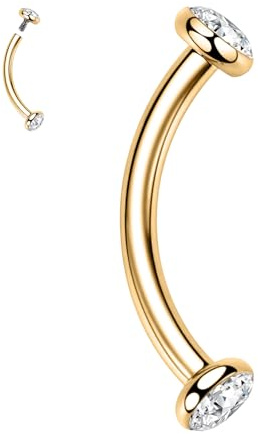 hengkaixuan 16G Augenbrauenring Gold Gebogener Barbell Titan Nippelschmuck Innengewinde Kleiner Bauchnabelring Daith Rook Piercing 8 mm mit CZ