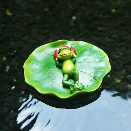 Décoration de bassin - Mini étang - Grenouille - Décoration flottante pour mini étang - En résine - Décoration de bassin pour l'extérieur - Pour jardin, balcon, étang (K)