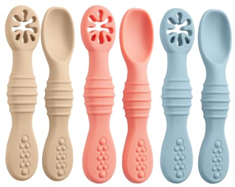 6 Piezas PreCucharas y Cucharas Bebe Silicona, PreCucharas Para Bebes, Niños Pequeños a Partir de 6 Meses