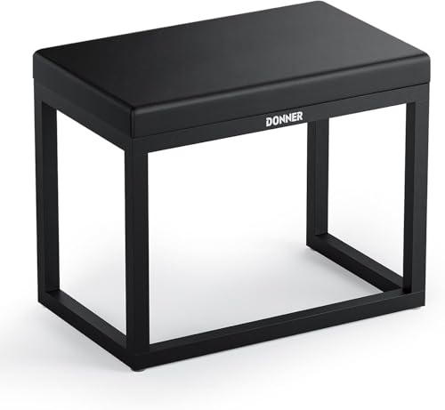 Donner Piano Bench, Home Style Corrosion Resistant Keyboard Stool, Modern Minimalist Design Metal Piano Seat with Thick Padding, Black Piano Chair with Cushion, DKB-200