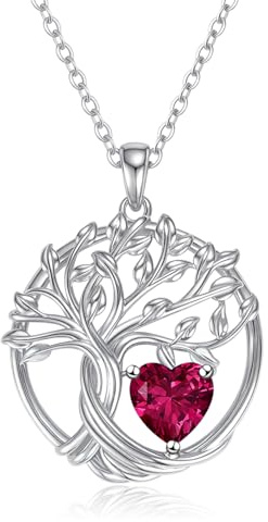 Collar de Árbol de la Vida para Mujer 925 Plata de Ley Colgante de Árbol de la Vida Cadena de Corazón Piedra de Nacimiento Personalizada Joyería Regalo para Niña, Madre, Hija, Hermana, Amiga