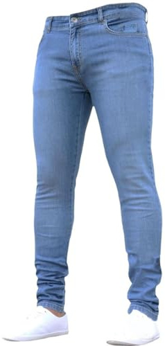 Generiska jeans för män slim fit: denimbyxor överdimensionerade jeans raka ben jeans lätta tygbyxor andas stretchjeans bekväma arbetsbyxor enfärgade klassiska utomhusbyxor för vardagen, blå, S