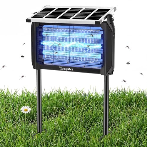 Insektenvernichter Elektrisch Solar - 10W Outdoor Mückenlampe mit UV-Lampe, 4000mAh Akku 12h Dauerbetrieb, IPX5 Wasserdicht, Gratis Kette für Wandmontage & Erdstecker, für Garten/Terrasse/Camping