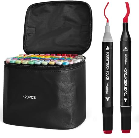 Amazing Tour 120 Colours Alcohol Markers Set, Dual Tip Graphic Marker Pens | with Broad & Fine Tips, Permanent Art Markers for Adult Colouring, Manga, Anime, Sketching & Illustration, Black Carry Bag