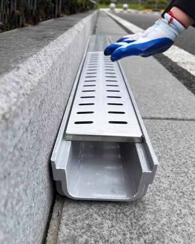 LWJSOCP Avloppsgaller för dike, 4 tum plastavloppskanal med grillskydd i rostfritt stål - 6-pack dräneringsgaller för uteplats, fordonsinlopp, betong -