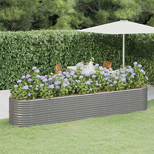 Yunovire stor galvaniserat stål upphöjd trädgård säng 368 x 80 x 68 cm grå utomhus planterare behållare för vegetabiliska örter blommor suckulenter bonsai med dräneringsbricka och robust konstruktion