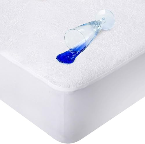 Sunshine Comforts 100% Cotton Terry Towel Waterproof Fitted Bed Sheet Mattress Protectors Topper Cover Breathable Super Absorbent Stain Proof Non-Allergenic & Non-Noisy (Super King (183X203 cm))