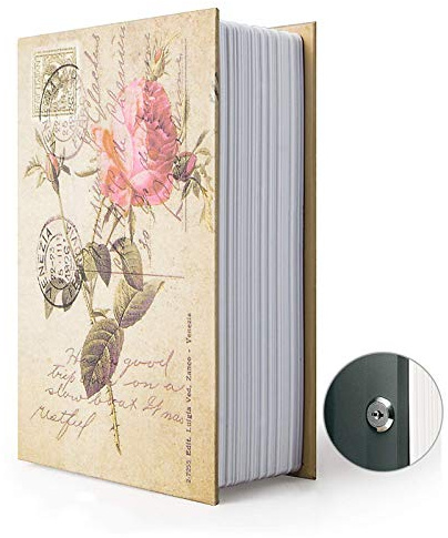 Boîte de rangement pour livre de détournement, coffre-fort secret pour dictionnaire avec serrure/clé à combinaison de sécurité, coffre-fort caché pour livre de détournement (Rose-Clé)