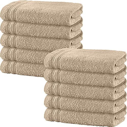 Erwin Müller Handtuch 10er-Pack Heidelberg 100% Baumwolle beige Größe 50x100 cm - saugstark, gut trocknend, kompakt, leichte Qualität - ideal für Sport, Strand, Reisen