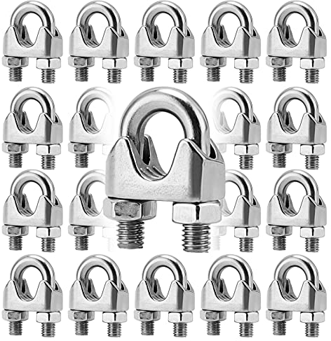 ZEONHEI 20 morsetti per fune metallica da 10 mm, M10, in acciaio inox M10, morsetto a U per cavo in acciaio, filo, corda, corda d'acciaio, argento