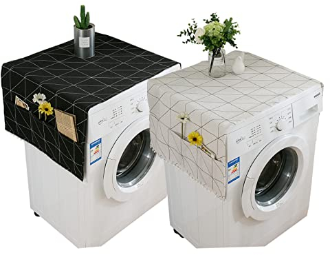 Housse Machine à Laver avec Poches, Housse Machine à Laver Top, Housse Anti-Poussière pour Réfrigérateurs Machines à Laver Sèche-Linge, 2 Pièces 55 x 130 cm (Blanc et Noir)