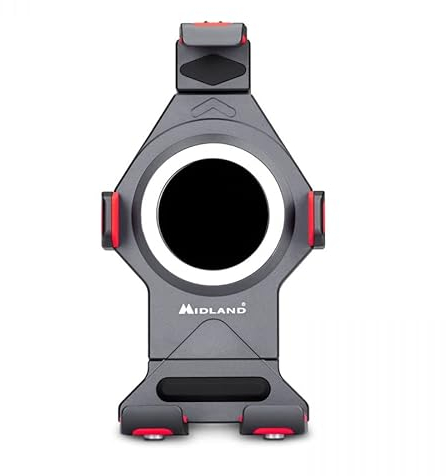 Midland - Soporte Móvil Moto y Bicicleta Antivibración MH-PRO, Sujeción Móvil con Amortiguación de Vibraciones para Protección de Smartphone - Base Teléfono Manillar Universal con Accesorios Incluidos