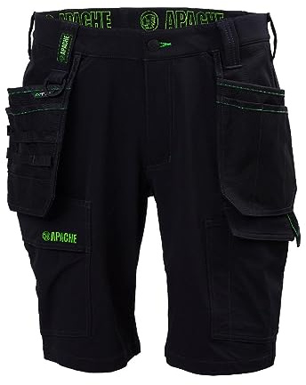 Apache Workwear Men's Site Shorts | Whistler 4 Way Stretch Cargo Short | Black 32 Waist | Lightweight and Elasticated Materials |Comfortable Slim Fit | Multi Pocket Features