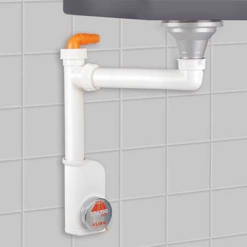 SOTECH rumssparande vattenlås med inspektionsöppning och apparatanslutning, 32-40 mm, vit, rumssparande vattenlås, avloppsarmatur för kök och badrum