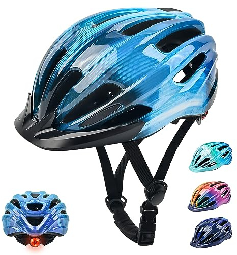 Kids Bike Helmet with LED Light, Boys Girls Bike Helmet Child Cycle Helmet Ages 3-13, Adjustable Childrens Bicycle Helmet Bicycle Scooter Skating Cycle Helmet 50-57cm