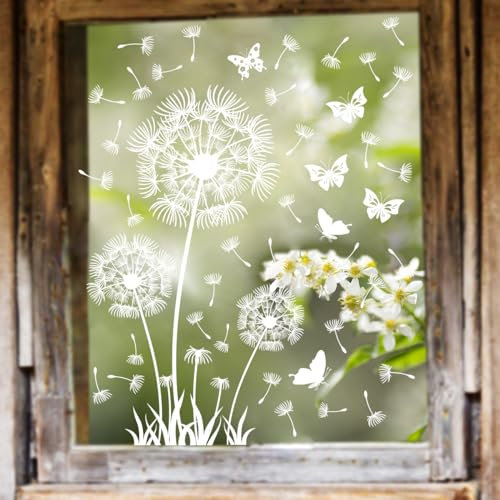 WandSticker4U®- Wiederverwendbare Fensterbilder selbstklebend Pusteblume weiß (85x60 cm) I Fenstersticker Blumen Frühling Fensteraufkleber Wohnzimmer Schlafzimmer Bad Küche Fenster Deko