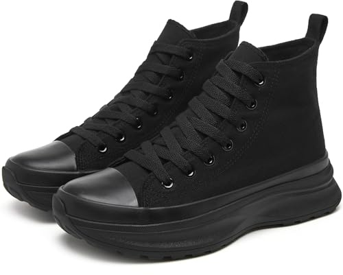 Yageyan Women's High Top Sneakers - Platform Shoes, Canvas, Tennis, Classic, Comfortable (All Black 09)