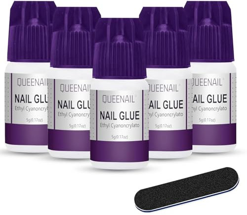 5pcs*5g Nail Glue With Nail File,Acrylic Nails Nail Glue,Strong Nail Glue for Diamond Gem Nail Art,Suitable for Natural Nails,Quick Dry Nail Tip Adhesive Bond Glue