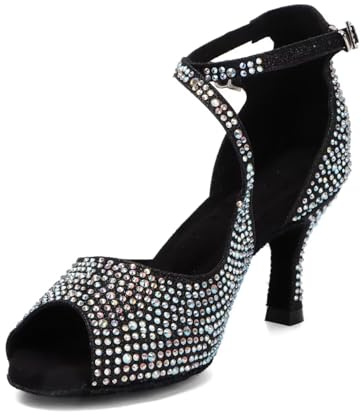 Syrads Scarpe da Ballo Latino da Donna Salsa in Raso Scarpe da Ballo da Ballo da Sala per Principianti sociali Salsa Festa da Ballo Latino,Nero 7.5cm Heel,38 EU