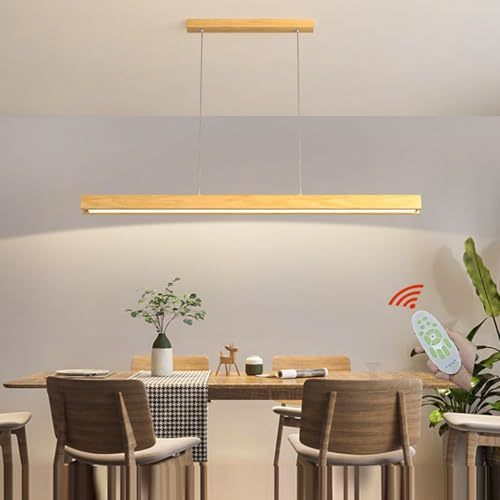 LED Lámpara Colgante Lámpara de Mesa de Comedor Madera Lámpara Colgantes Modernas Regulable con Control remoto Salon Lámparas de techo Altamente Ajustable Colgantes Para Cocina Bar Oficina (A, L100cm)
