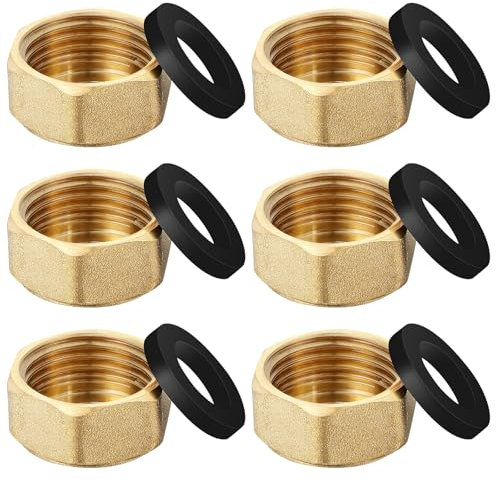 Flintronic Messing Kappe G1/2 Innengewinde(Ø19.5mm), 6 Stück Rohrkappe Endkappe Gewindefitting, Messingkappe Sechskant, Reduzierstück aus Messing, für Trinkwasser Haus Garten Geräte Bewässerungs