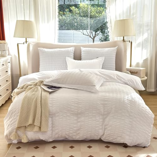 Amolavet Ropa de cama Seersucker, color blanco, 200 x 200 cm