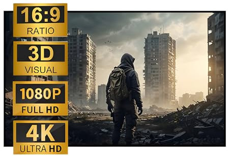 XOBRJQZ Fixed Frame Projector Screen, Diagonal 16:9, 4K / 8K Ultra HD 3D Ready Fixed Projector Screen for Movie Home Theater, Office(84 inch)