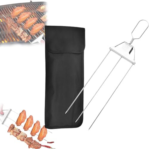 3-vägs grillspett, 3-vägs grillspett for utomhusgrill, nytt kit med tre stift for grillspett, grillspett i rostfritt stål for grillning med påse /44(1Pc)