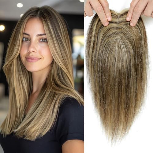 Toppers per capelli da donna in capelli veri, topper leggero, per donne, 100% toupets annodati a mano, clip per capelli sottili, testa sottile, morbido topper per capelli lisci senza frangia (4/27#)