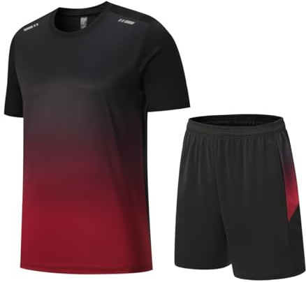 Beuwltpa Chándal para hombre de 2 piezas, traje de verano de secado rápido, transpirable, traje deportivo de color, camiseta deportiva y pantalones cortos, cómodo para correr, gimnasio, rojo, M
