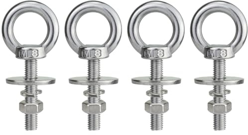 QWETRY M8 x 38mm Stainless Eye Bolt with Nuts 4 Pack, 5/16 x 1.5 inch Long Shoulder Lifting Ring Eye Bolt for Boat & Hanging, Heavy Duty Marine Grade Threaded Eyebolts for Swing Tie Down Outdoor