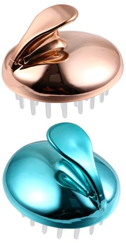 Healeved Masajeador de Cuero Cabelludo de Silicona 2 Piezas (azul y Dorado) Mango Ergonómico para Ducha, Exfoliante Anticaspa y Estimulación Capilar, Cepillo Relajante para Baño y Champú