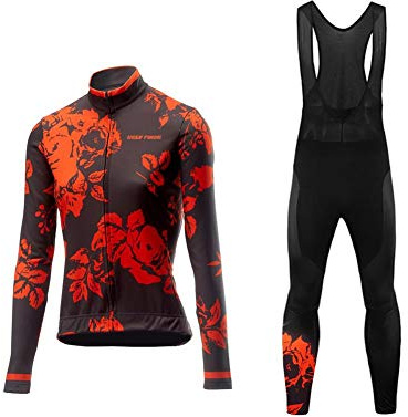 UGLY FROG Damen Fahrradbekleidung Set Lang Radtrikot Fahrradtrikot Langarm + Fahrradhose Lang mit Sitzpolster, Atmungsaktiv/Schnelltrocknend/Hochelastisch