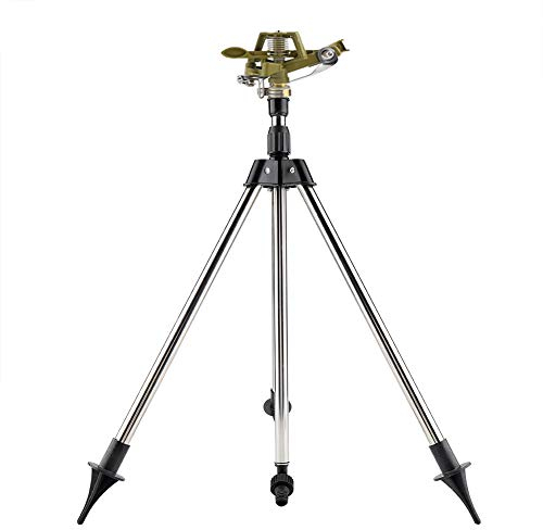 Aspersor de riego, trípode Aspersor de aleación de Zinc 45-89 cm Pulverizador de inserción de Suelo de Acero Inoxidable Ajustable para jardín de césped