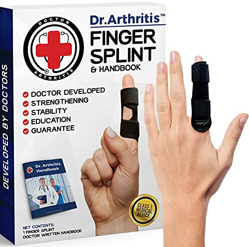 Doctor Developed Finger Splint & Handbook - Trigger Finger, Arthritis, RSI - Fits Ring, Index, Pinky & Middle - 2 sizes (Black, S/M, Single)