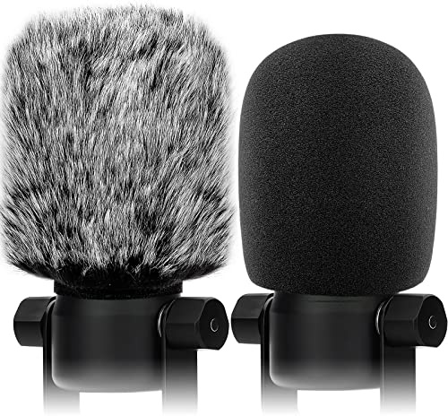 Windscreen Pop Filter Compatible with Rode Podmic, Procaster, Podcaster, NT1, NT1-A, NT2-A, NT-USB, K2, NT1000, NT2000,Mic Foam Cover +Furry Wind Muff Mic Cover Compatible with Rode Podmic,Combo 2Pack
