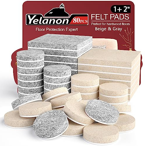 Yelanon Filtglider självhäftande för stolar – 80 stycken möbeltassar, blandning | Självhäftande filt som stolglid och golvskydd – perfekt för parkett, kakel och trägolv, lätt att applicera, beige och grå