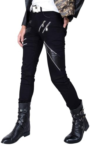 Idopy Pantaloni da motociclista da uomo, stile punk, gotico, night club, feste, patchwork, jeans da motociclista, Nero , XXL