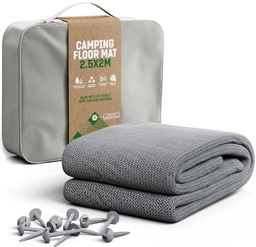 GardenGloss Vorzeltteppich 250x200 - Camping Teppich Outdoor Wetterfest - Campingteppich, Zeltteppich inkl. 12 Befestigungsnägel und Tragetasche