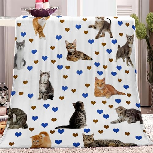 VENESS Kuscheldecke 70x100cm Flauschige Flanellbindung Tierdruck Katzenmotiv Decke für Bett und Couch, Tagesdecke - Warme Decken für Herbst Winter