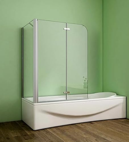 Aica Sanitär Badewannenaufsatz Eck Duschwand Badewanne 2-tlg.Faltwand mit Seitewand 6mm Nano Glas H140cm,120x75cm
