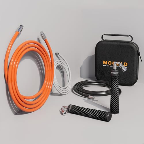 Mogold Gewichtetes Springseil für hochintensives Training, Muay Thai und MMA-Workout, schwere Springseile für Fitness, Karbonfaser-Griff, verstellbare Länge, 3 Meter, 1/5 + 1/4 Pfund + 1/2 Pfund