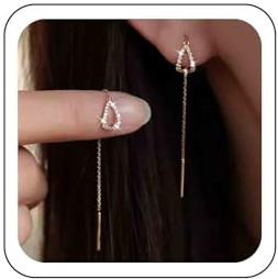 Inateannal Boucles d'oreilles en forme de larme en CZ longues boucles d'oreilles pendantes à enfiler à pampilles boucles d'oreilles en chaîne à barre dorée bijoux pour femmes et filles