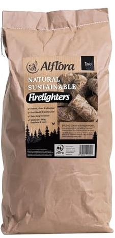 Alflora 1KG Premium Wood Wool Handmade Firelighters - 100% Natural, Eco-Friendly, Sustainable - Quick & Safe Lighting - Clean, Odourless, Longer Burning - Indoor & Outdoor Uses