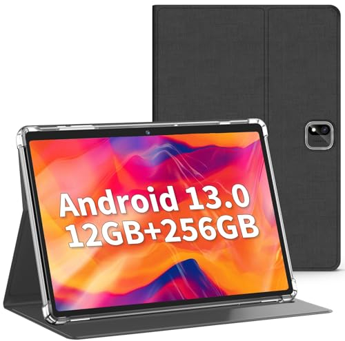 JJGJ 10 tums surfplatta, Android 13 surfplatta, 12 GB RAM 256 GB ROM (TF 1TB), 8 000 mAh, 1 280 x 800 IPS HD-skärm, 5G WiFi, BT5.0, GMS-certifiering, 5 MP+8 MP kamera, typ C/GPS/OTG (svart).